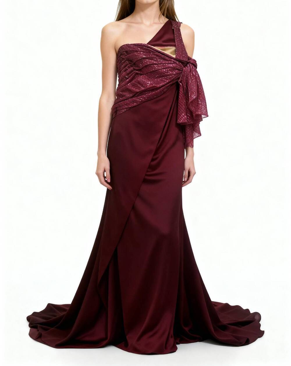 NEW EMANUEL UNGARO one-shoulder evening dress in maroon/red